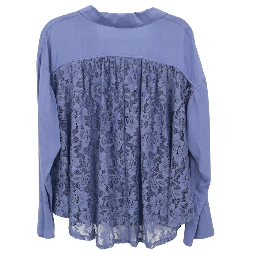Umgee Lace Shirt Womens S Blue‎ Twee Feminine Boho Grannycore Slouchy Romantic